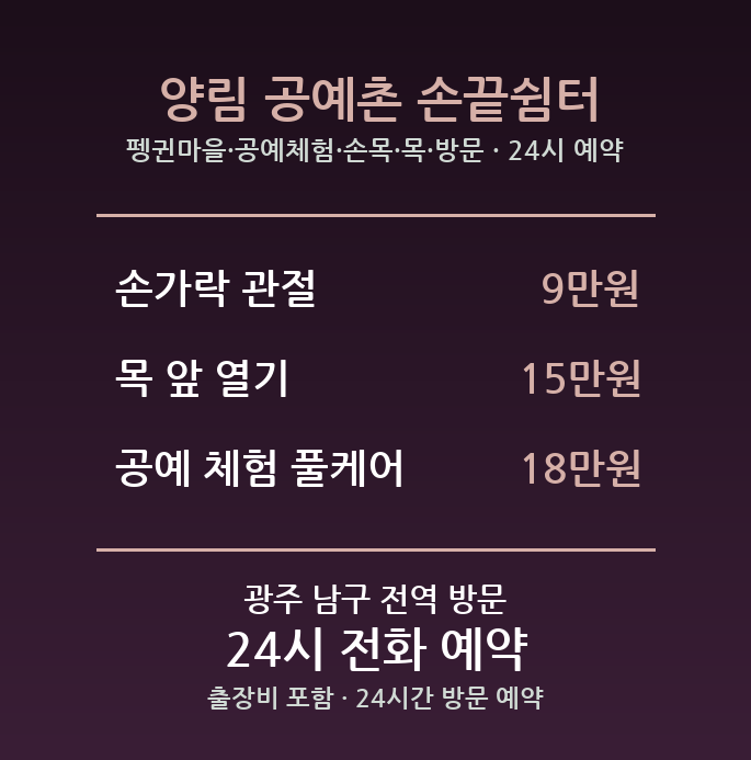 양림동 출장마사지 - 펭귄마을 공예체험 손목 목 방문 24시