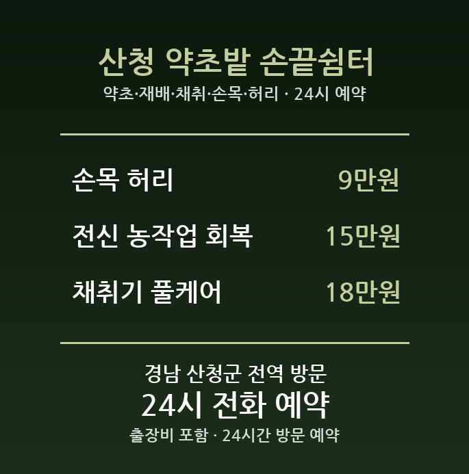 산청 출장마사지 - 약초 재배 채취 손목 허리 방문 홈케어